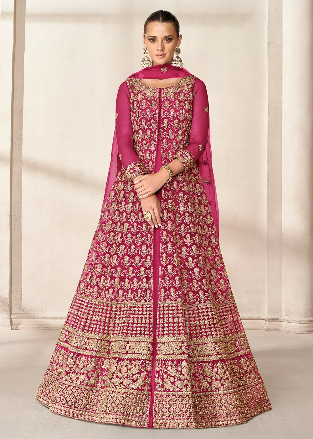 Slit Style Charming Pink Embordered Festive Party Anarkali