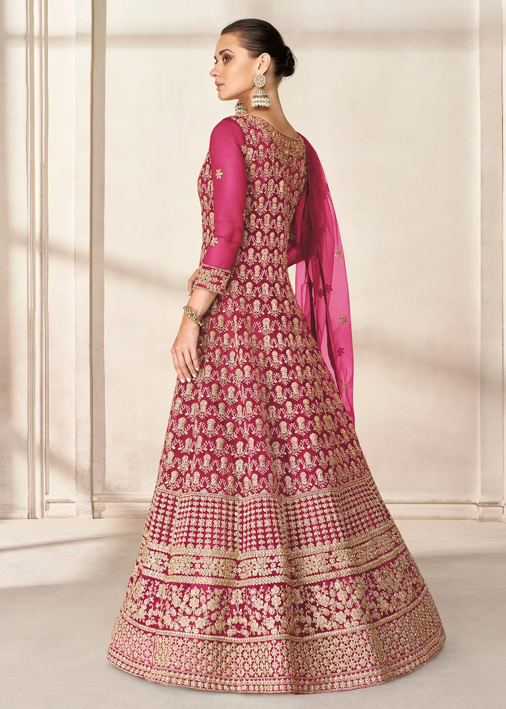 Slit Style Charming Pink Embordered Festive Party Anarkali