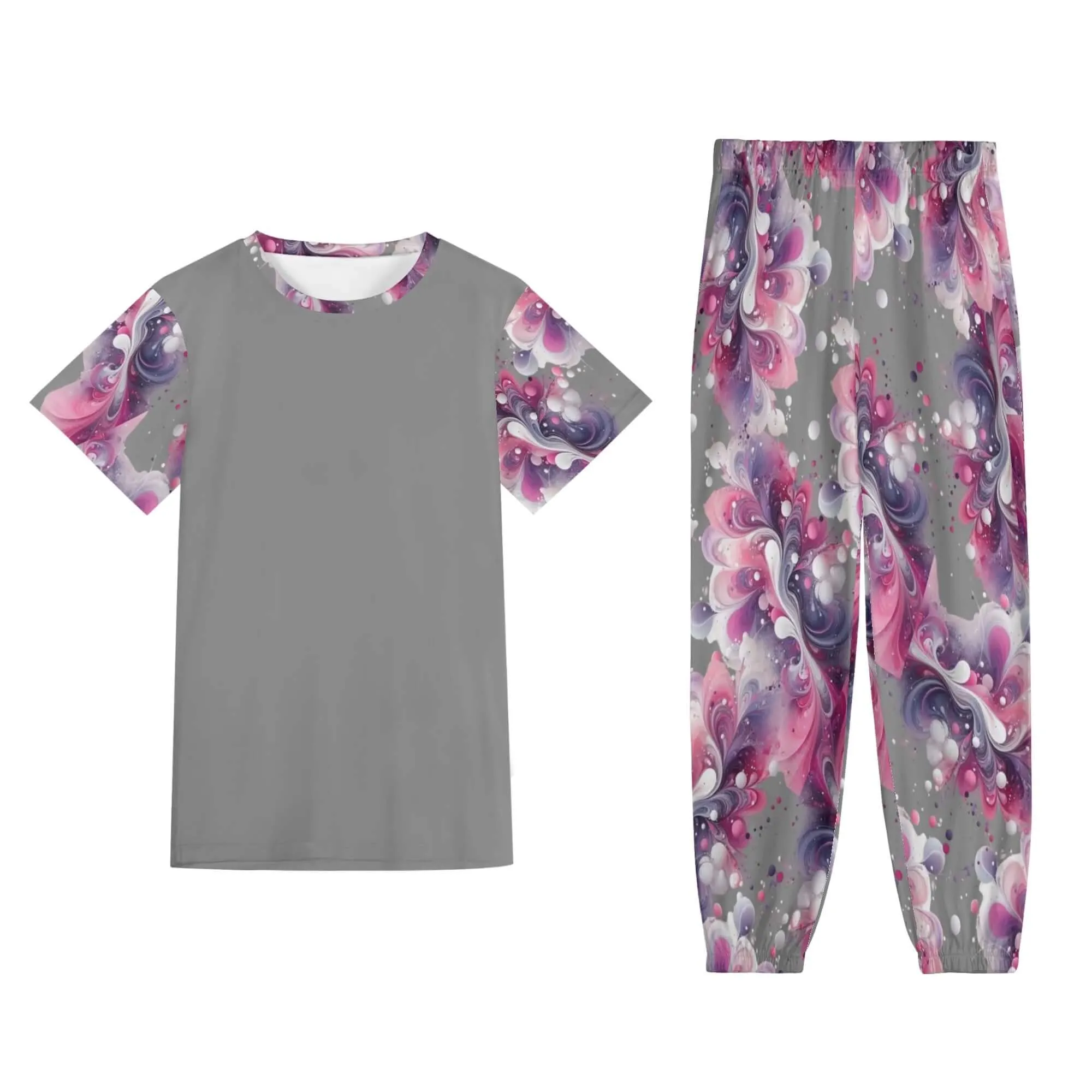 Splatter Womens Short Sleeve Pants Outfit Set