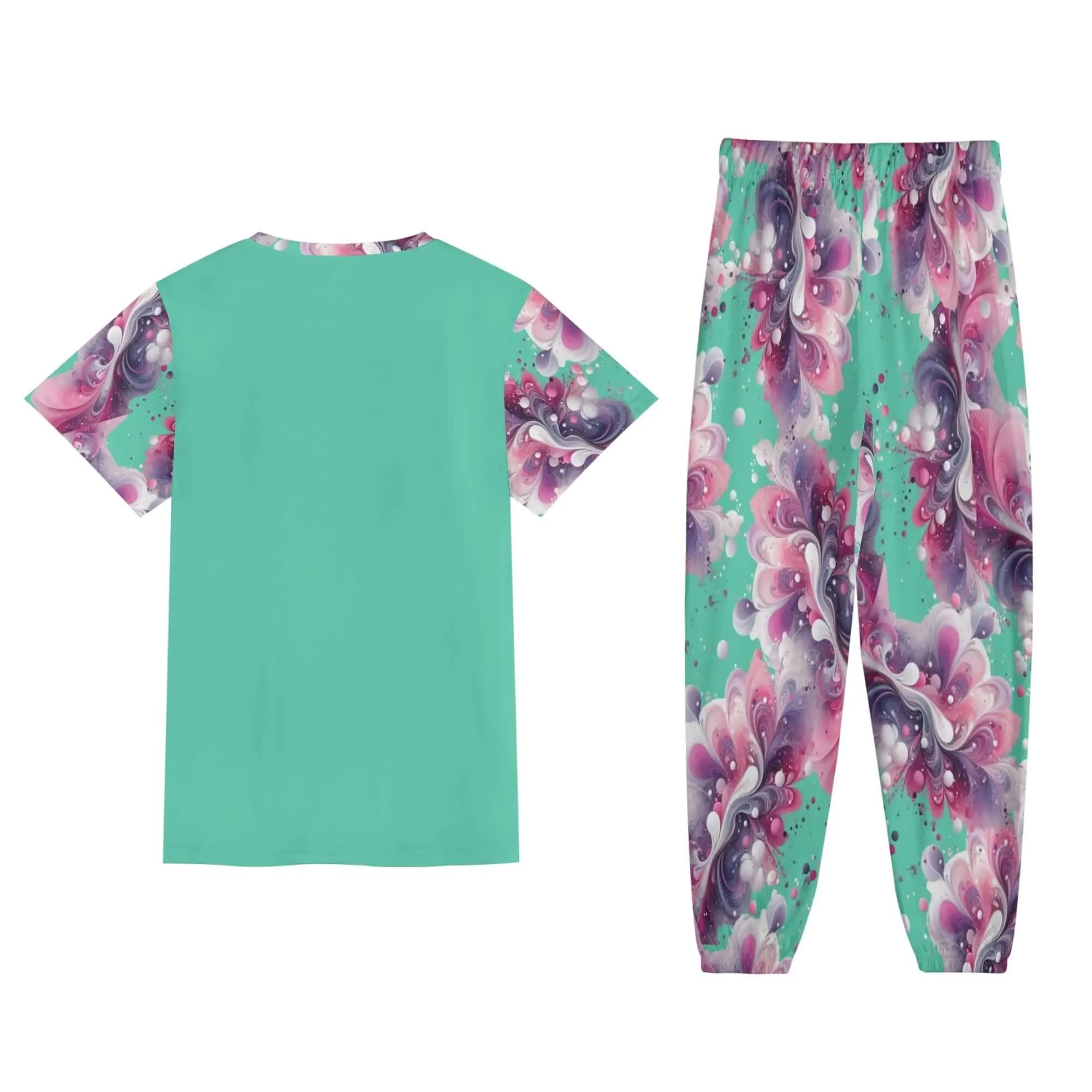 Splatter Womens Short Sleeve Pants Outfit Set