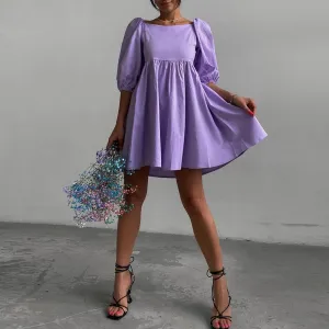 Square Elegant Puff Short Sleeve A-Line Loose Party Dress