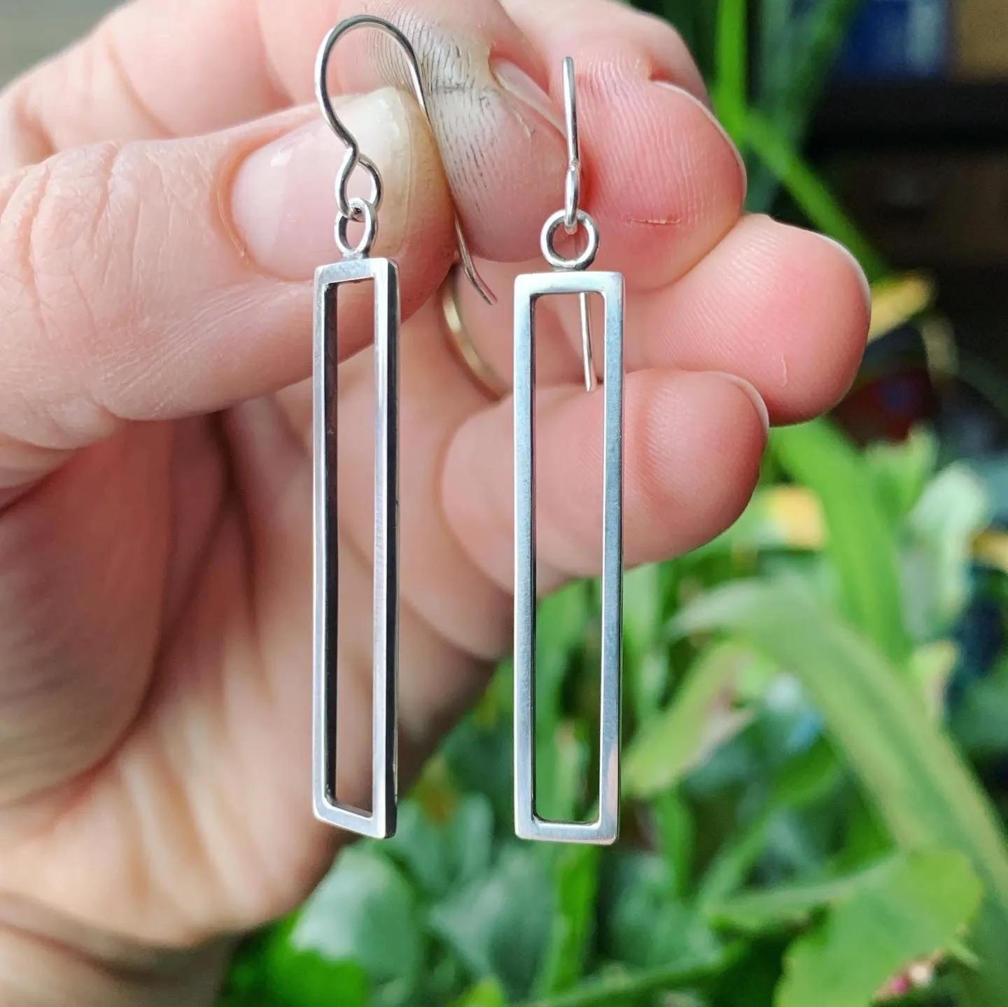 Sterling Silver Open Rectangle Earrings