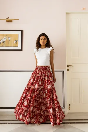 The Pia Skirt - Crimson Floral Block Print