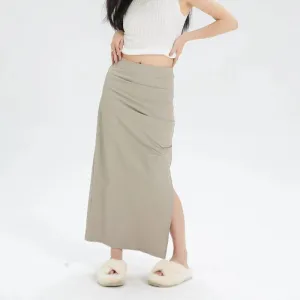 Vintage Korean Casual Skirt with Elegant Slit Pleated Design