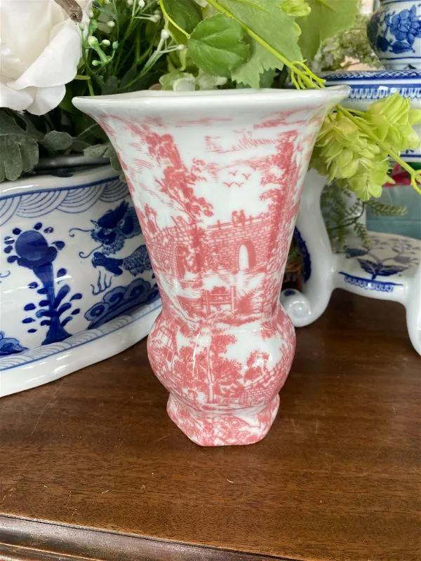 Vintage Pink and White Scenic Vase