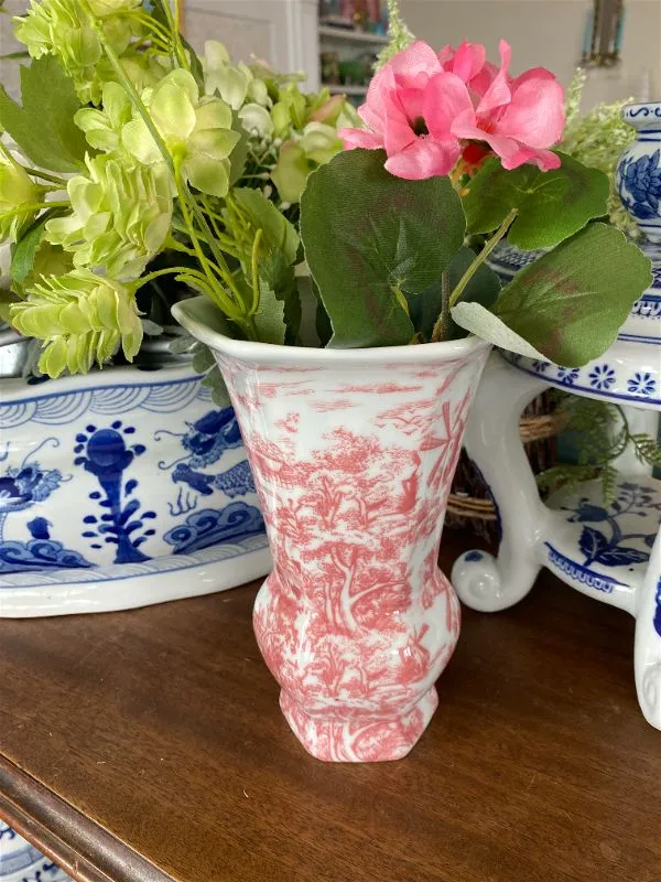 Vintage Pink and White Scenic Vase