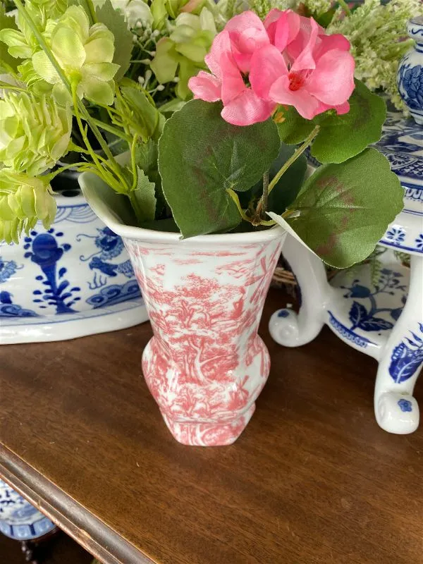 Vintage Pink and White Scenic Vase