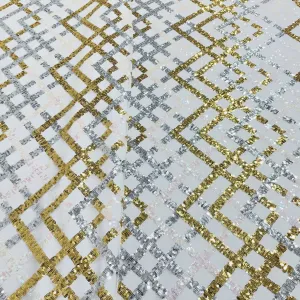 White With Gold & Silver Imported Sequins Embroidery Power Net Fabric