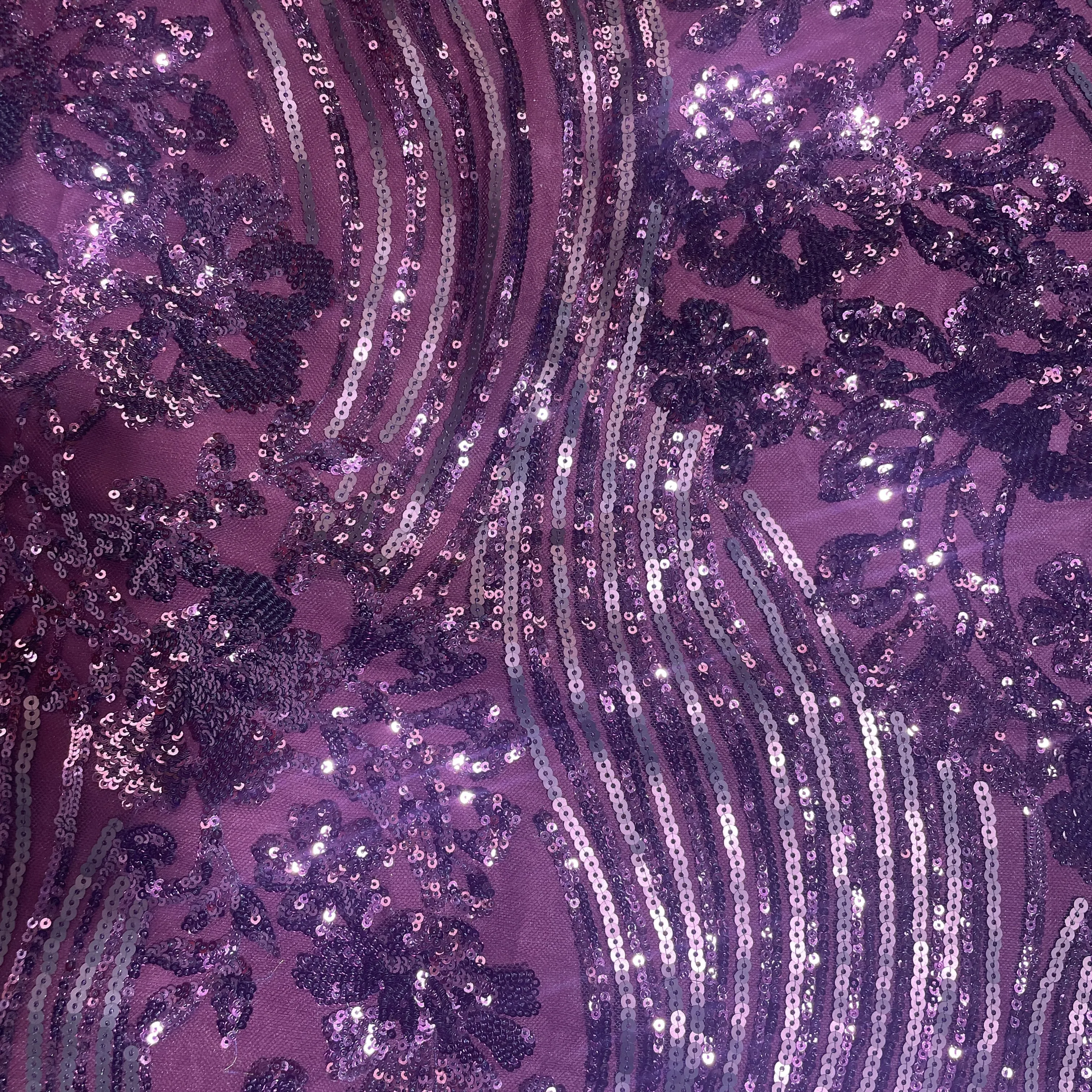 Wine Sequins Embroidery Net Fabric 19974