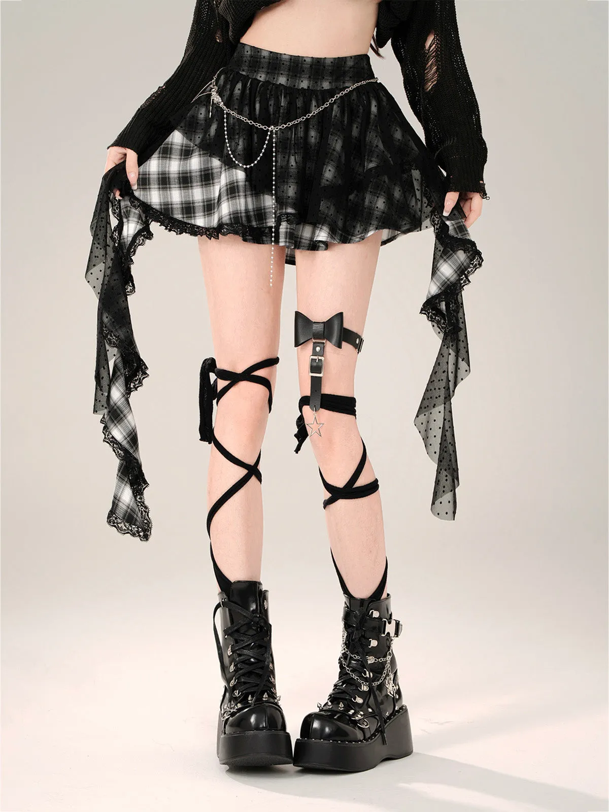 Young Eyes Ghost Girl Plaid Black Mini Skirt